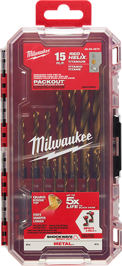 Milwaukee 48-89-4670 SHOCKWAVE Impact Duty RED HELIX Titanium Drill Bit Set - 15PC